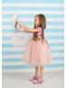 Pink Sequins Tulle Tea Length Flower Girl Dress